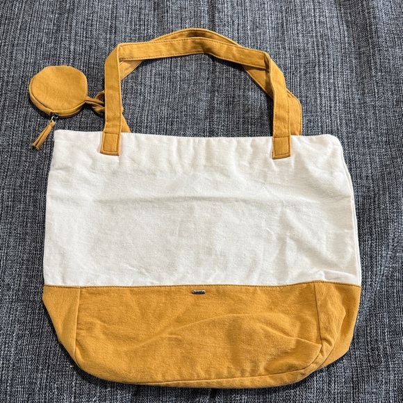 VIA MIA - Two-Tone (light cream and mustard) Canvas Tote shoulder bag. - Picture 1 of 8